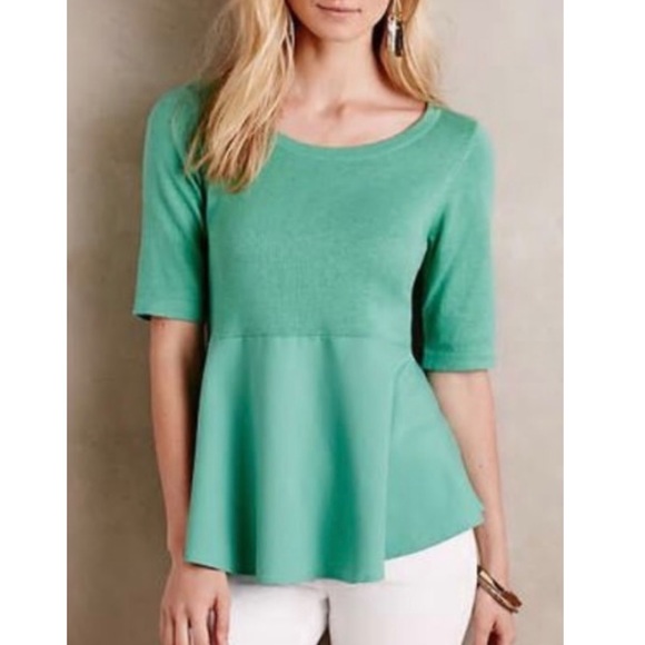 Anthropologie Tops - Anthropologie Moth Meri Skirted Pullover Top Green Size Small